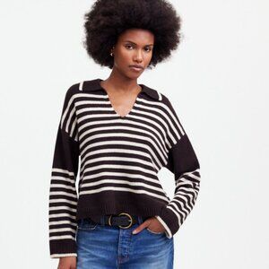 Madewell Cashmere Wool Sweater Brown Stripe Polo Collar Oversized S